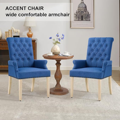 AODCHR Upholstered Fabric Accent Dining Chair Set of 5, Elegant Tufted Dining Room Chairs, Kitchen Room 1 Arm with 4 Armless,Blue