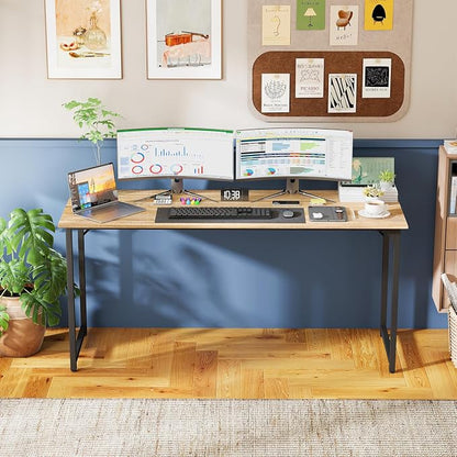 PayLessHere | 63 Inch Computer Desk | Nature | Office Desk with Metal Frame, Adjustable Feet | Water-Resistant, Scratchproof Surface | Sturdy Writing Table for Home Office or Study | Pack of 1