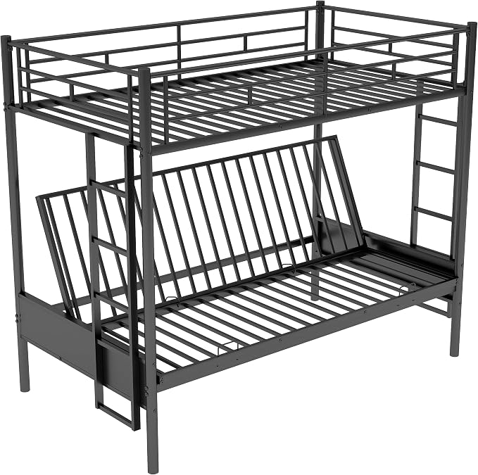Bellemave Twin Over Futon bunk Bed, loft beds with futon, Twin Over Full Futon bunk beds, Black