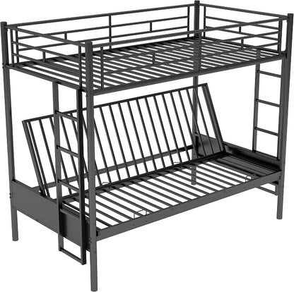 Bellemave Twin Over Futon bunk Bed, loft beds with futon, Twin Over Full Futon bunk beds, Black