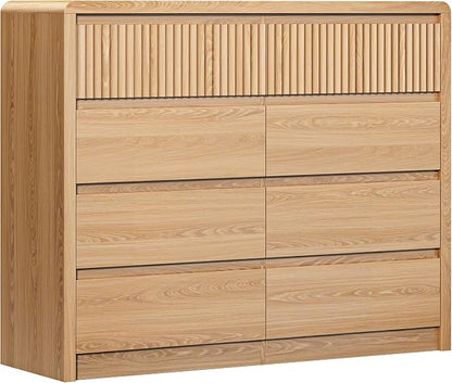 LYNSOM 8 Drawer Dresser for Bedroom, 50" Wide Fluted Dresser with Curved Corners, Wood Dressers & Chests of Drawers with Dual-Panel Design for Bedroom, Entryway, Oak