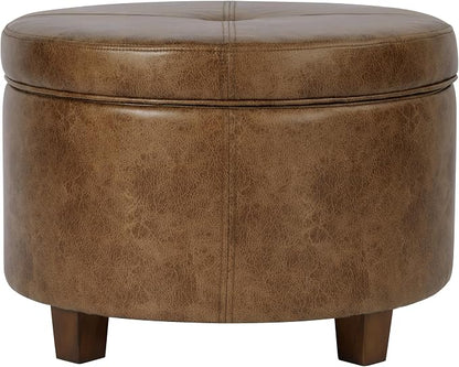 HomePop 24" Large Leatherette Storage Ottoman - Distressed Brown Faux Leather
