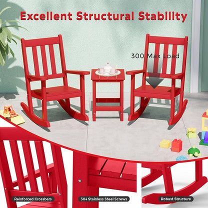Costaelm Paradise Kids Outdoor Preschool HDPE Plastic Rocking Chair (Set of 2), Red