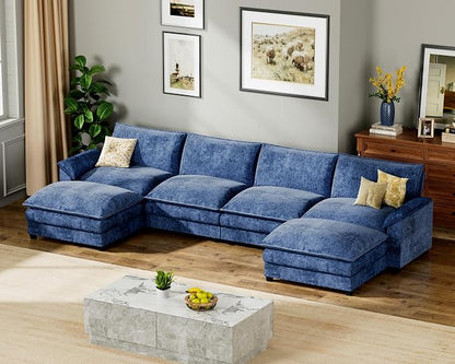 Homall 159" Modular Sectional Sofa, Loveseat Sofa Couch with Double-Layer Cushion, DIY Combination Chenille Deep 2-Seat Cloud Couch for Living Room (Dark Blue, U Shaped Sofa)