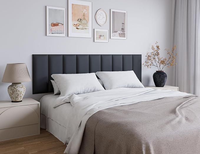 Peel and Stick Upholstered Wall Mounted Headboard Full Size, 6 Panels 3D Soundproof Leather Headboard,Wall Mounted Headboards,Reusable and Removable Wall Panels, 10"x24" Black