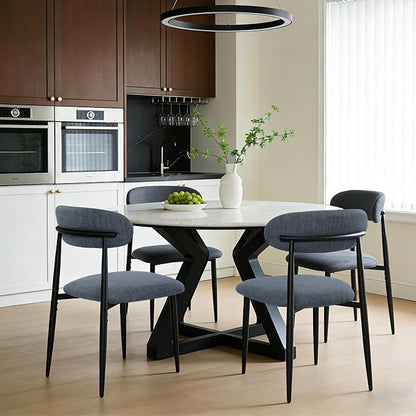 FREKEN Modern Upholstered Dining Chairs Set of 4, Mid-Century Metal Frame Linen Fabric Side Chair for Kitchen Dining Room, 350lbs Capacity, Grey