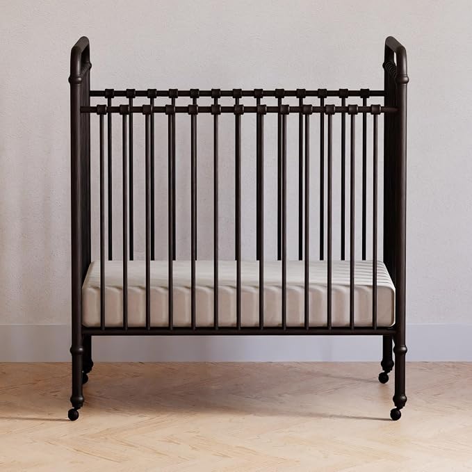 Namesake Abigail 3-in-1 Portable Baby Crib with Wheels - GREENGUARD Gold Certified Convertible Crib to Toddler Bed & Daybed - Metal Baby Bed w/ 4 Adjustable Mattress Heights, for Small Spaces - Iron