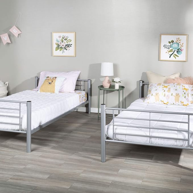 Walker Edison Elodie Urban Industrial Twin Over Twin Metal Bunk Bed, Twin Over Twin, Silver