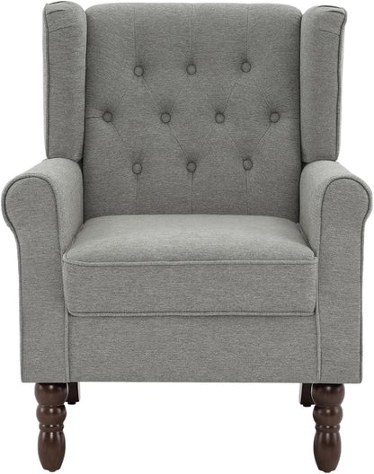 High Back Accent Chairs Set of 2, Upholstered Armchair in Fabric, Retro Wingback Arm Chair for Living Room, Comfy Single Sofa Bedroom Reading Seat with Solid Wood Legs - Light Gray