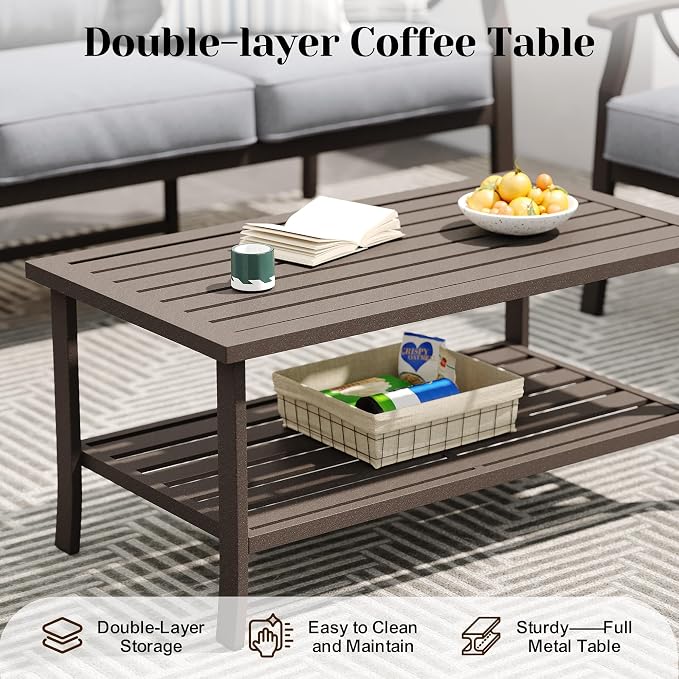 FansaFurn 2-Pieces Outdoor Patio Furniture Set, Outdoor Metal Sectional Furniture with Cushions, Outdoor Conversation Set with Coffee Table for Deck, Backyard, Garden, Balcony, Grey