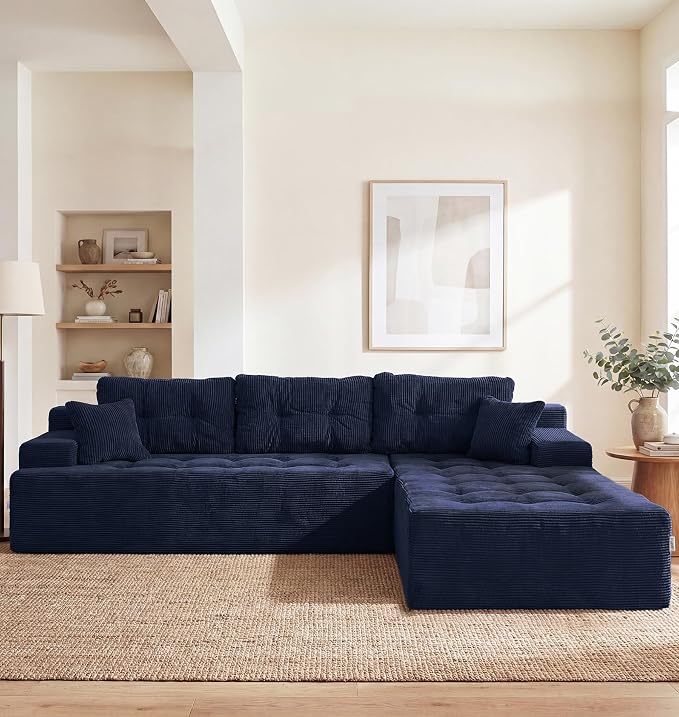 Hobestluk Modular Sectional Sofa Couches L-Shape Couch 3 Seat Modular Sofa Memory Foam Sectional Couches for Living Room, Cloud Couch (Dark Blue Corduroy, 108", Right Hand Facing)