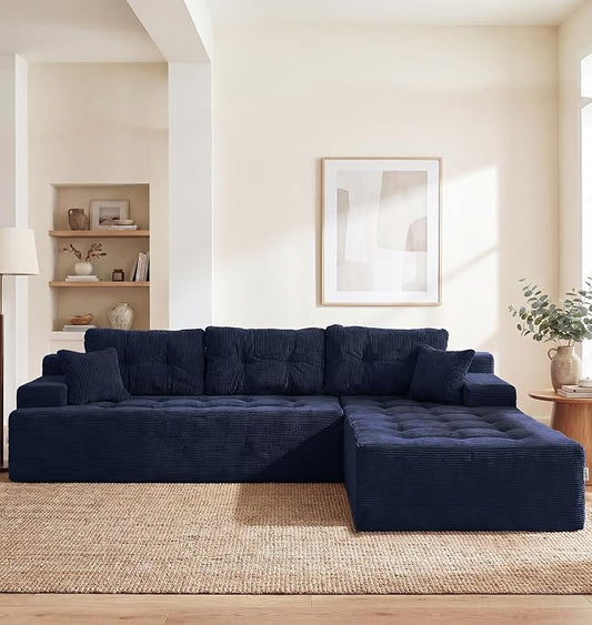 Hobestluk Modular Sectional Sofa Couches L-Shape Couch 3 Seat Modular Sofa Memory Foam Sectional Couches for Living Room, Cloud Couch (Dark Blue Corduroy, 108", Right Hand Facing)