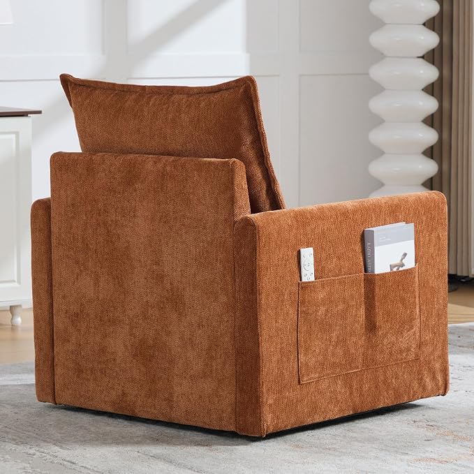 Swivel Accent Chair Set of 2, Modern Swivel Barrel Chair for Living Room, 360 Degree Comfy Square Accent Barrel Chair, Upholstered Sofa Armchair for Bedroom,Reading, Chenille, Brown