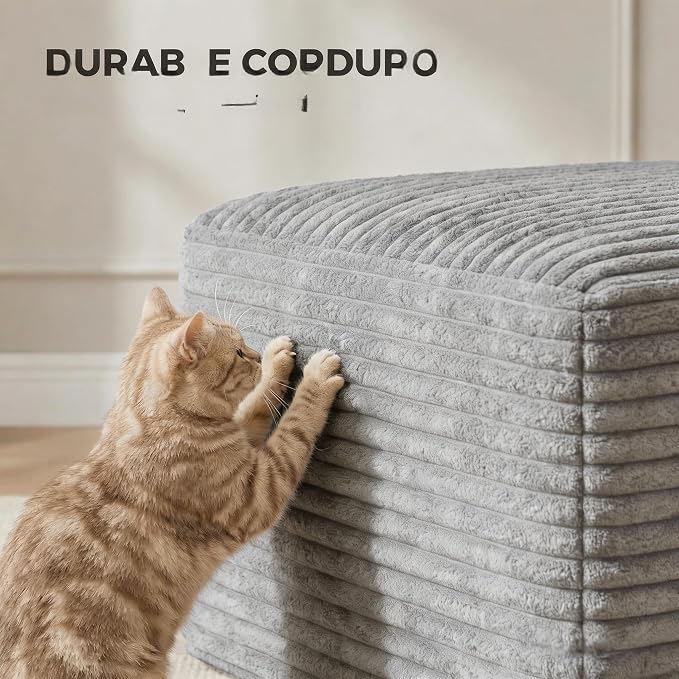 25.6 Inch Plush Corduroy Ottoman, Modular Sectional Foot Rest for Living Room, Upholstered Cloud Ottoman for Boneless Couch in a Box, Compressed Memory Foam, No Assembly Require, Light Grey