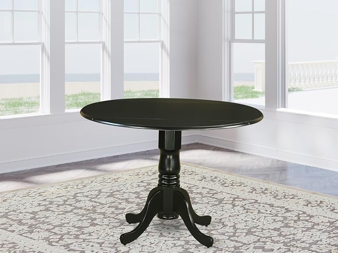 East West Furniture DLT-BLK-TP Dublin Modern Kitchen Table - a Round Dining Table Top with Dropleaf & Pedestal Base, 42x42 Inch, Black