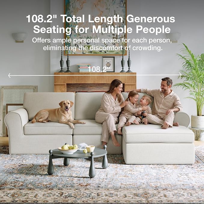 Novilla 108" Modular Sectional Sofa, Modular Sectional Couches for Living Room, Chenille Removable Cover Boneless Couch with Smarts Coil® Support U-Shaped Couch(Beige, 3 Seater + 2 Ottoman)