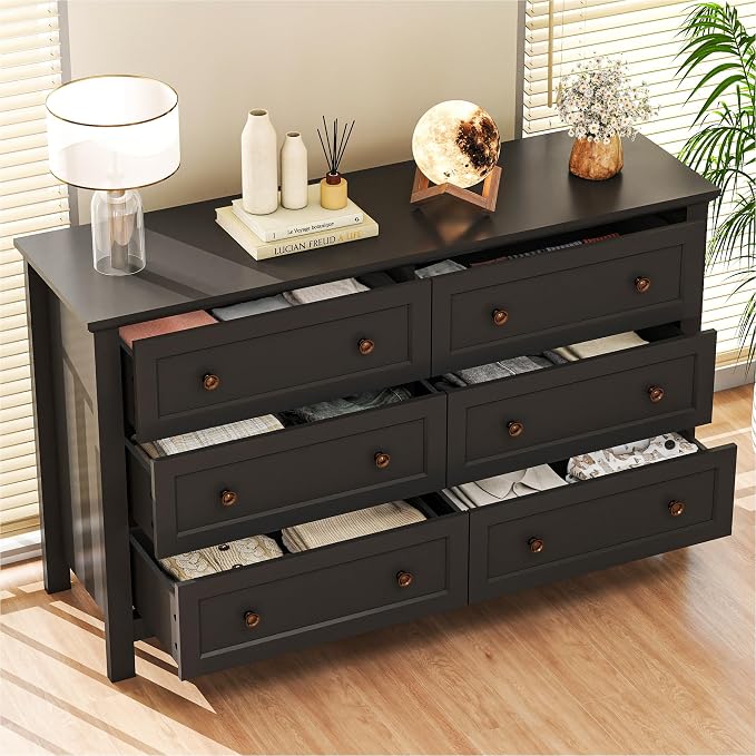 Farmhouse Dresser Nightstand Sets, 2-Piece Bedroom Furniture Set for Home | 5 Drawer Tall Dresser & 6 Dresser Closet , Chest of Drawers for Bedroom, Living Room, Entryway, Black