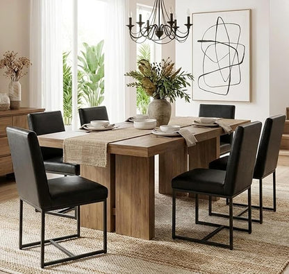 VESCASA Faux Leather Upholstered Dining Chairs with Black Metal Frame, Mid Century Modern Padded Kitchen Chair with Adjustable Foot Pads for Restaurant, Dining Room, Set of 4, Black