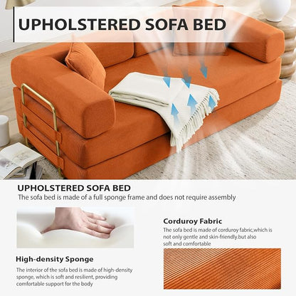 HANXIN Convertible Sleeper Sofa Bed, 78 Inch Folding Floor Mattress Couch with Fixed-Shape Frame, Futon Boneless Couch Lounge Loveseat with Pull Out Bed, No Assembly Required