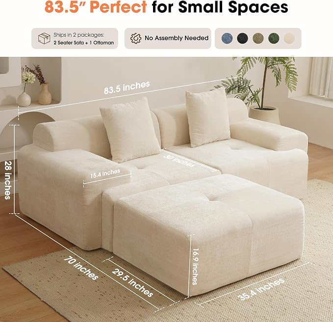 35.4" Foam Filled, No Assembly Required, Suitable for Living Room, Home and Bedroom, for Boneless Sofa, Beige