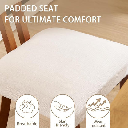 MOJAY Mid Century Modern Dining Chairs Set of 6, Farmhouse Linen Fabric Kitchen Chair Side Chairs with Curved Backrest for Kitchen, Dining Room, Restaurant, or Patio, Off-White