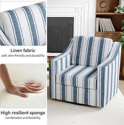 Swivel Accent Chair Set of 2, Modern Round Barrel Arm Chair for Living Room, Bedroom, Comfy Club Reading Chairs for Adult, Stripe Navy Blue