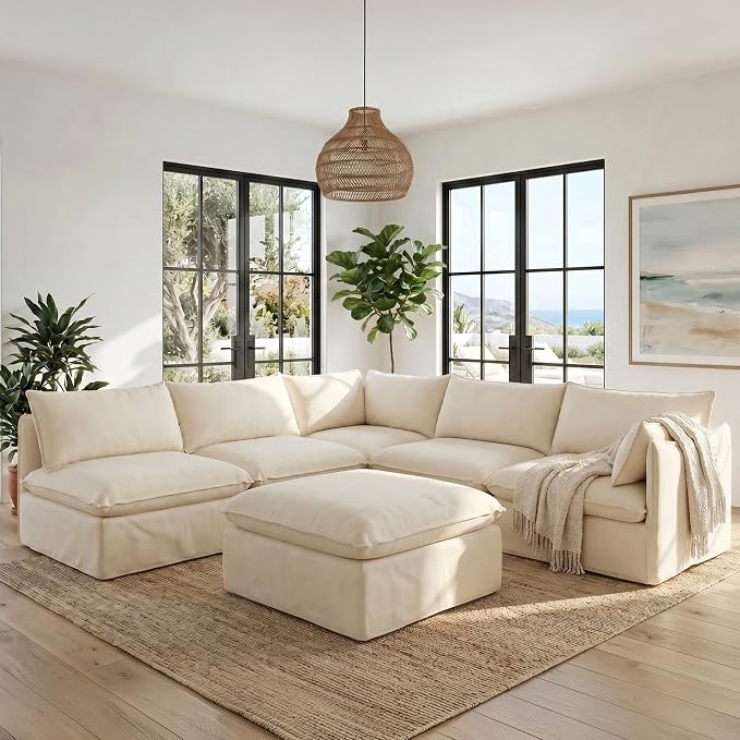 Cloud Modular Corner Sectional, Oversized Deep Seat Comfort, Luxe Chenille | Fully Removable Washable Covers, Memory Foam Seat Cushions, Storage Ottoman, Premium Fabric
