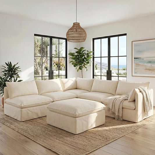 Cloud Modular Corner Sectional, Oversized Deep Seat Comfort, Luxe Chenille | Fully Removable Washable Covers, Memory Foam Seat Cushions, Storage Ottoman, Premium Fabric