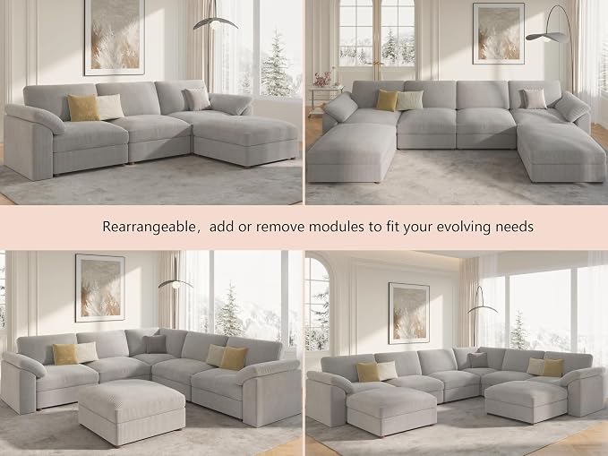 EASE MOOSE Oversized Sectional Modular Sofa,Large L Sectional Couch Wide Deep Seat Modular Cloud Couch,Removable Washable，Green