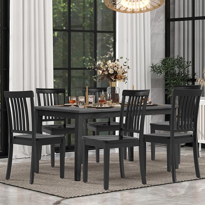 COLAMY Wooden Dining Room Chairs Set of 4, Spindle High Back Windsor Kitchen Side Chair, Farmhouse Dining Chairs for Kitchen, Dining Room, Black