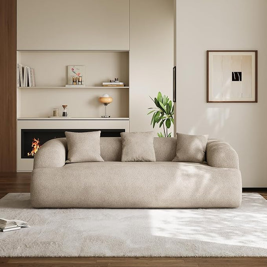 91" Boneless Couch,Cloud Couch,Chenille Curved Sofa with 3 Seater and 3 Pillows, Modern Compression Sofa for Living Room, Bedroom and Apartment, No Assembly Required, Light Brown