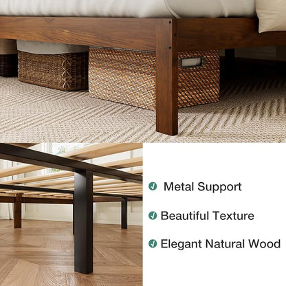 Novilla 12 Inch King Bed Frame, Classic Solid Wooden King Size Platform Bed Frame, Sturdy Wood Slat Support, No Box Spring Needed, Easy Assembly, Walnut