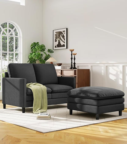 Welzona 3-Layers Cloud L Shaped Couch, 51" Loveseat Sofa Living Room, Bedroom - Tool-Free Assembly with Teddy Fabric Small L Shape Sofa - Grey - Removable Washable Covers - 650lbs Capacity