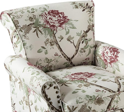 HULALA HOME Modern Wingback Accent Chair with Wood Legs & Removable Cushion, Comfy Upholstered Armchair with Nailhead Trim, Floral Pattern Sofa Chair for Bedroom Living Room, Floral