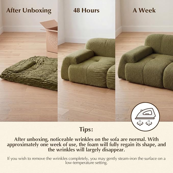 118'' Modular Sectional Cloud Couch Boneless Couches, Oversize Curved Sectional Couches for Living Room, Deep Seat Couch Lambswool Sofa with Ottoman & Throw Pillows, No Assembly, HR Foam