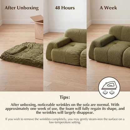 118'' Modular Sectional Cloud Couch Boneless Couches, Oversize Curved Sectional Couches for Living Room, Deep Seat Couch Lambswool Sofa with Ottoman & Throw Pillows, No Assembly, HR Foam