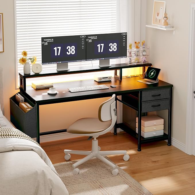 DurayLoly 48" Gaming Desk with RGB Lights & Power Outlets for Teens | Wireless Remote Full-Color Strip, Various Lighting Modes, Level Up Teens Gaming Vibe or Study for Protect Eyes In Bedroom