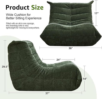 Hobestluk Adults Bean Bag Chair Faux Fur BeanBag Couch for Living Room | Green Chenille,Ergonomic Design,Memory Foam,UltraSoft,Anti-slip Bottom,No Assembly Required,Decorative Style for Living Room