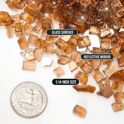 Skyflame High Luster 10-Pound Fire Glass for Fire Pit Fireplace Landscaping, 1/4-Inch Copper Reflective