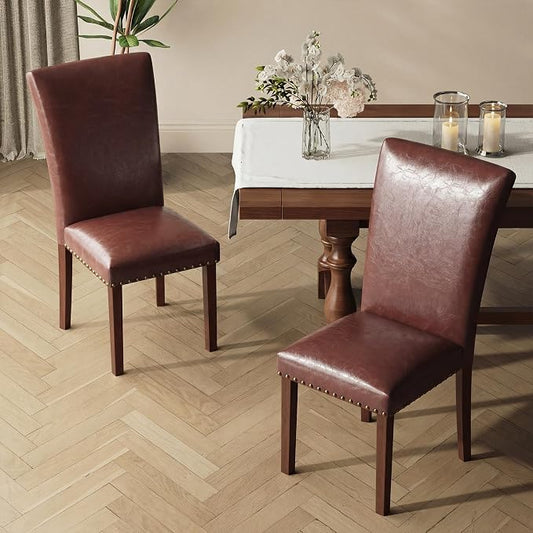 MALOL Dining Chairs Set of 2, High Back Dining Chair with Wood Legs and Nailhead Trim, Modern Padded Kitchen Room Chairs for Dining Room/Restaurant, Light Brown
