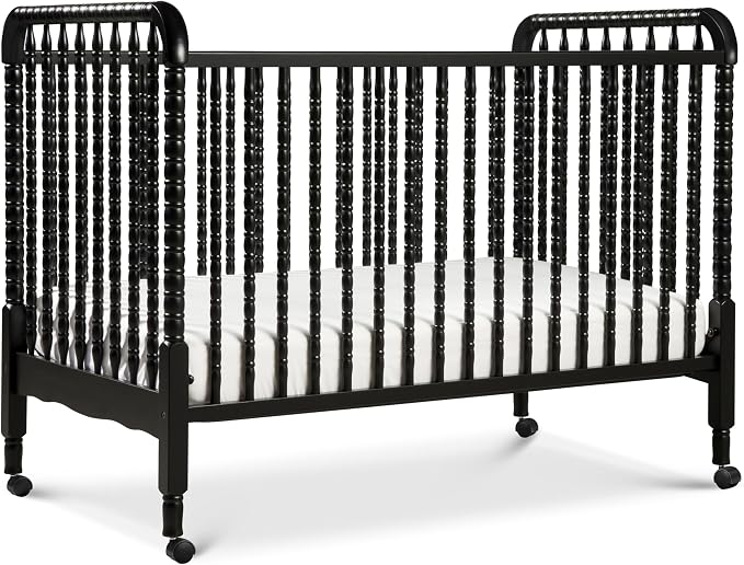 DaVinci Jenny Lind 3-in-1 Convertible Crib in Ebony, Removable Wheels, Greenguard Gold Certified | Converts to Toddler Bed & Daybed, 4 Adjustable Mattress Heights - Conversion Kit Sold Separately - Durable & Easy to Assemble