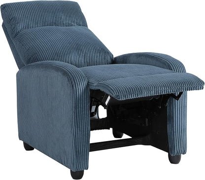 Lexicon Corduroy Pushback Recliner Chair Armchair Push Back Recliner, Solid Wood Frame and Metal Base, Easy Assembly Small Soft Single Sofa Accent Chair for Living Room/Office/Apartment, Midnight Blue