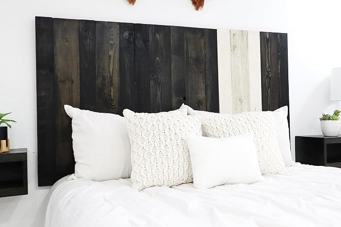 Barn Walls Noir Mix Signature Design, Multicolored Solid Wood Headboard, Floating Panels, Wall Mount, Adjustable Height, Easy Assembly, Queen Size