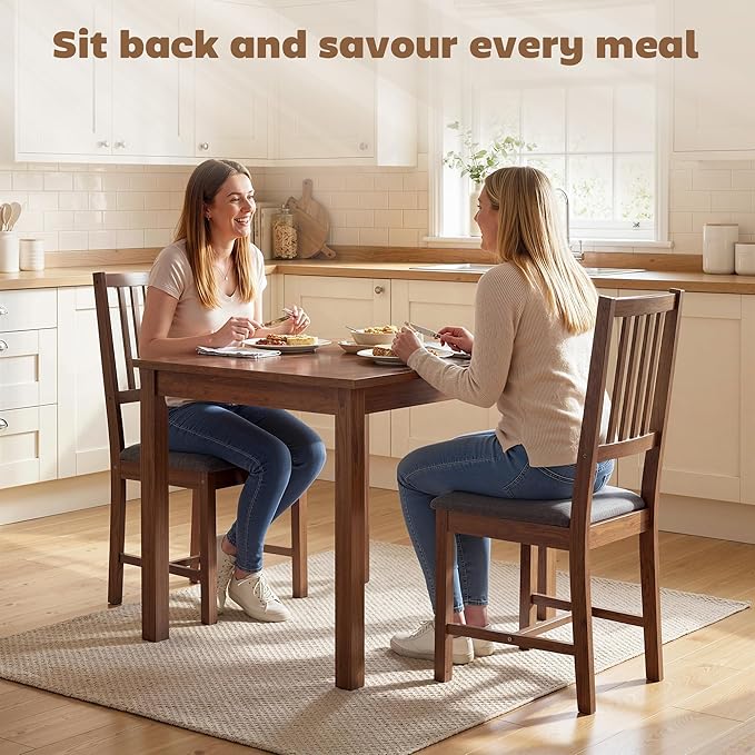 HOMCOM Wooden Dining Chairs Set of 2, Mid-Century Modern Upholstered Kitchen Chairs with Slat Backrest, Rubberwood Legs and Padded Seat for Dining Room, Living Room, Farmhouse-Walnut
