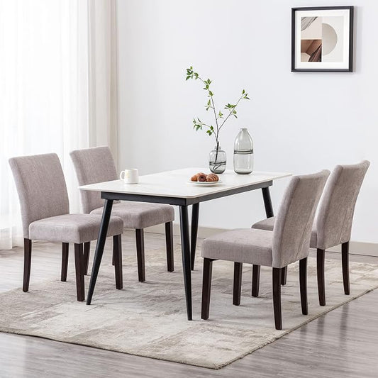 Watson & Whitely Modern Upholstered Dining Chairs, Set of 6, Fabric in Grey | Solid Wood Legs, Padded Seat, Low Back, Modern Armless Parsons Chair for Kitchen, Dining Room, Restaurant