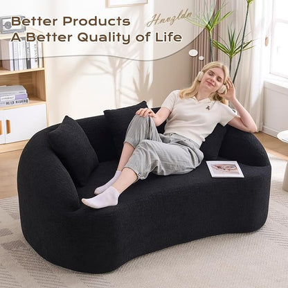 66" Curved Loveseat Sofa for Small Space, Boneless Chenille Boucle Cloud Couch, Luxury Extra High Back & Deep Seat, Oversized Comfort with No Assembly Required for Office, Dorm (Black)