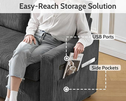 WEUP 82" L Shaped Sectional Sleeper Sofa Bed with Pull Out Bed, Sectional Sleeper Couch Pull Out Couch with Reclining Backrest/Reversible Storage Chaise/USB Ports/Tool-Free Assembly, Corduroy Grey