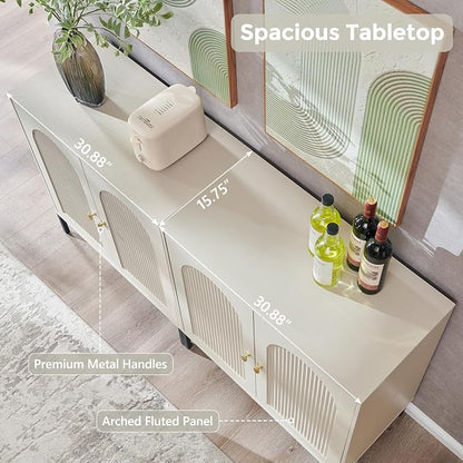 IFGET Modern Buffet Cabinet with Storage, 123.5" W Fluted Arched Sideboard Cabinet w/Adjustable Shelves, Wooden Modular Coffee Bar for Dining Room, Kitchen, Living Room, Entryway, Cream