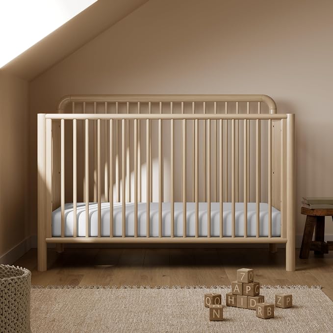 Storkcraft Porto 5-in-1 Convertible Crib with Bonus Guardrail & Storkcraft 6-Inch Grow-with Me Premium Waterproof Dual-Sided Baby Crib & Toddler Bed Mattress (Driftwood) – GREENGUARD Gold Certified