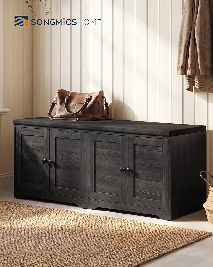 SONGMICS HOME 3-Tier Entryway Bench, Shoe Bench with Padded Seat, for Hallway, Bedroom, 14.2 x 47.8 x 20.9 Inches, Dark Gray